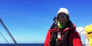 A person sailing wearing sailing gear and Bigatmo sunglasses